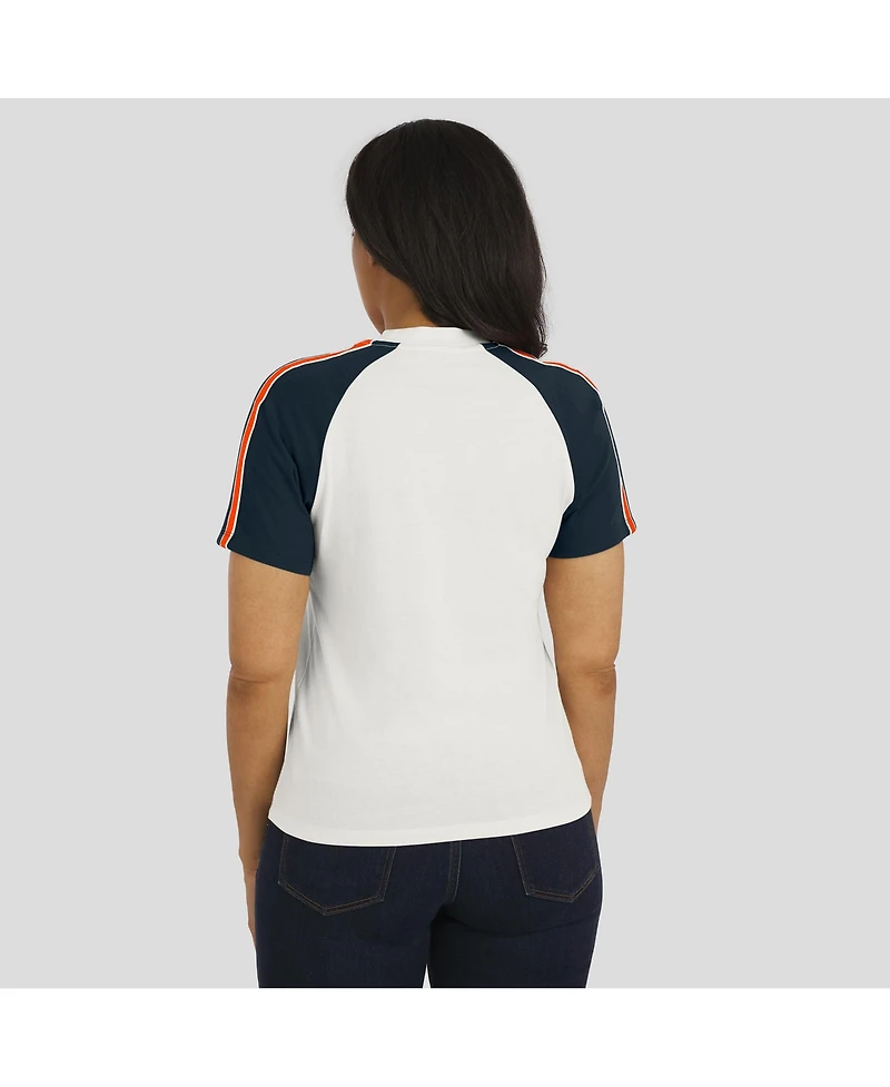 Wear by Erin Andrews Women's White Chicago Bears Sleeve Stripe Distressed Raglan T-Shirt