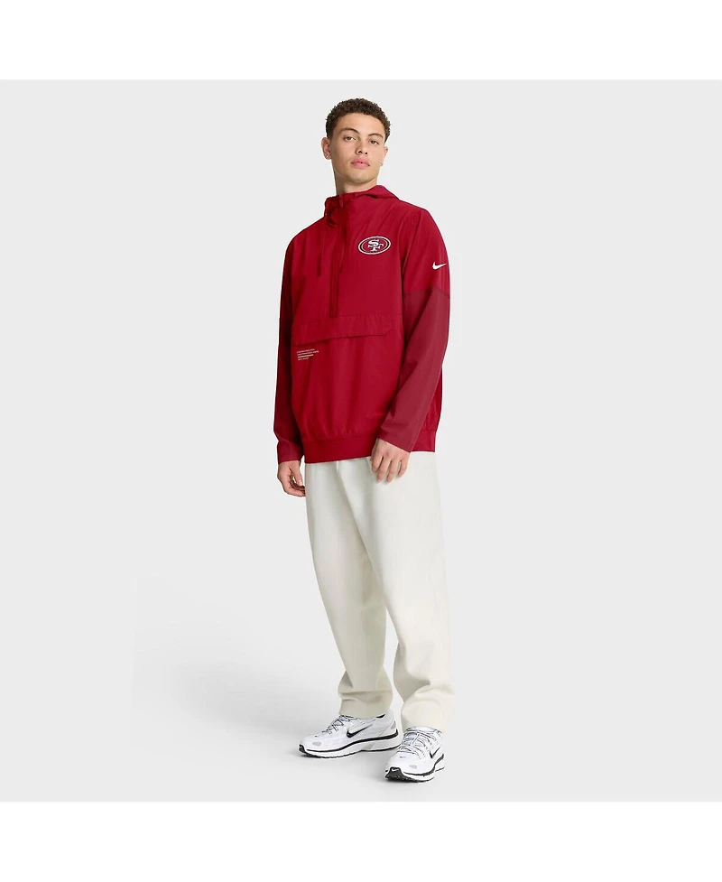 Nike Men's Scarlet San Francisco 49ers Sideline Anorak Half-Zip Hoodie Jacket