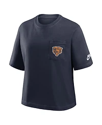 Nike Women's Navy Chicago Bears Rewind Pocket Boxy T-Shirt