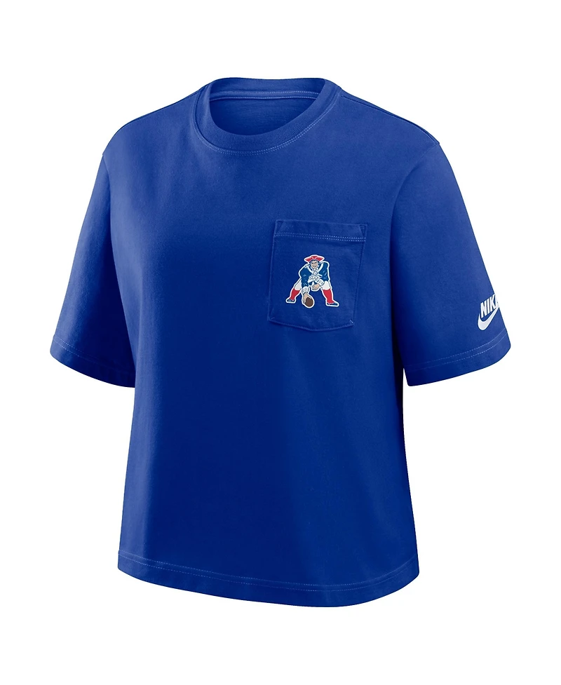 Nike Women's Navy New England Patriots Rewind Pocket Boxy T-Shirt