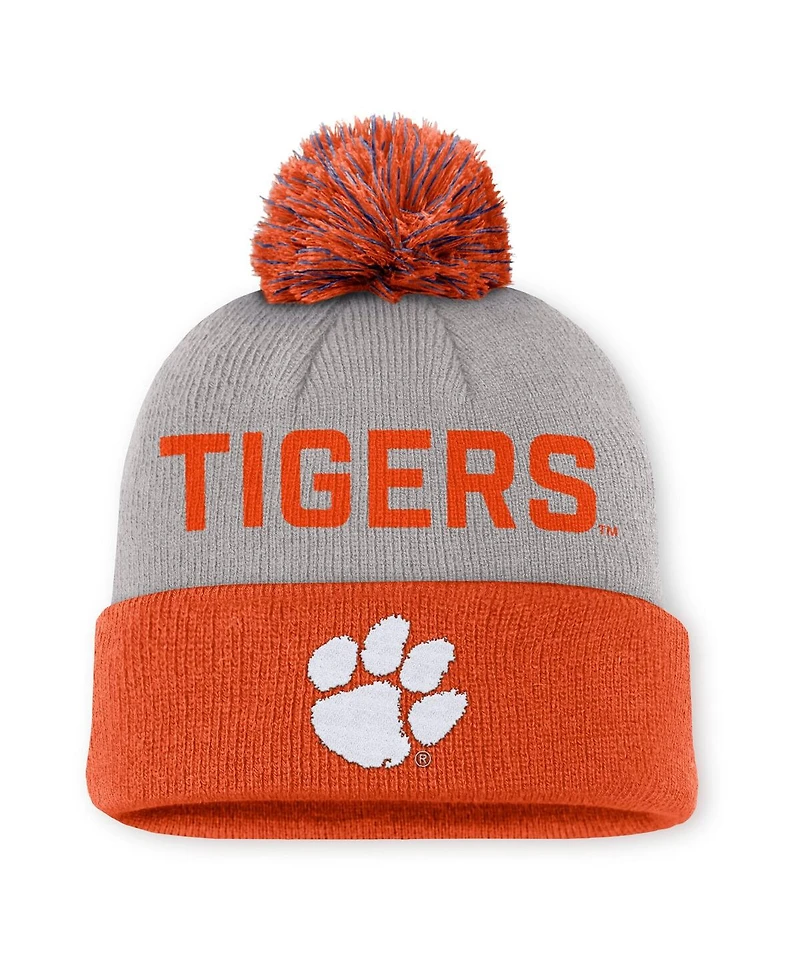 Nike Men's Gray/Orange Clemson Tigers Primetime Peak Cuffed Pom with Knit Hat