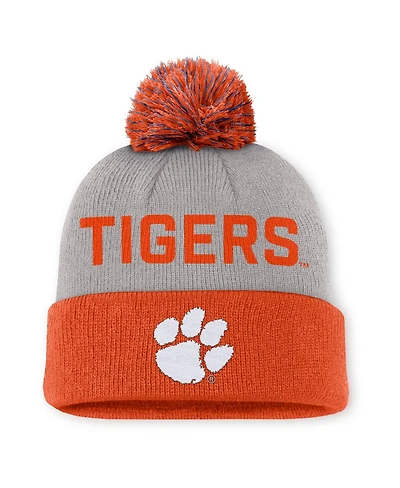Nike Men's Gray/Orange Clemson Tigers Primetime Peak Cuffed Pom with Knit Hat
