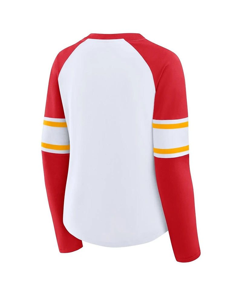 Fanatics Women's White/Red Kansas City Chiefs Redzone Blitz Package Raglan Lace-Up V-Neck Long Sleeve T-Shirt