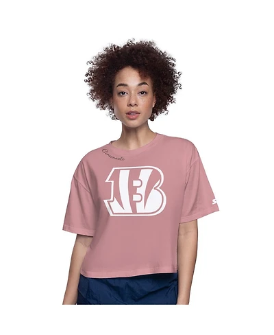 Starter Women's Pink Cincinnati Bengals Play the Ball Boxy Cropped T-Shirt