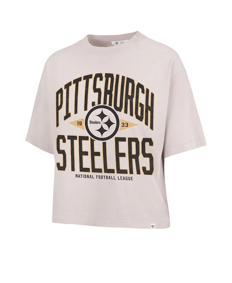 '47 Brand Women's Natural Pittsburgh Steelers Cropped Windthrow Ravine T-Shirt