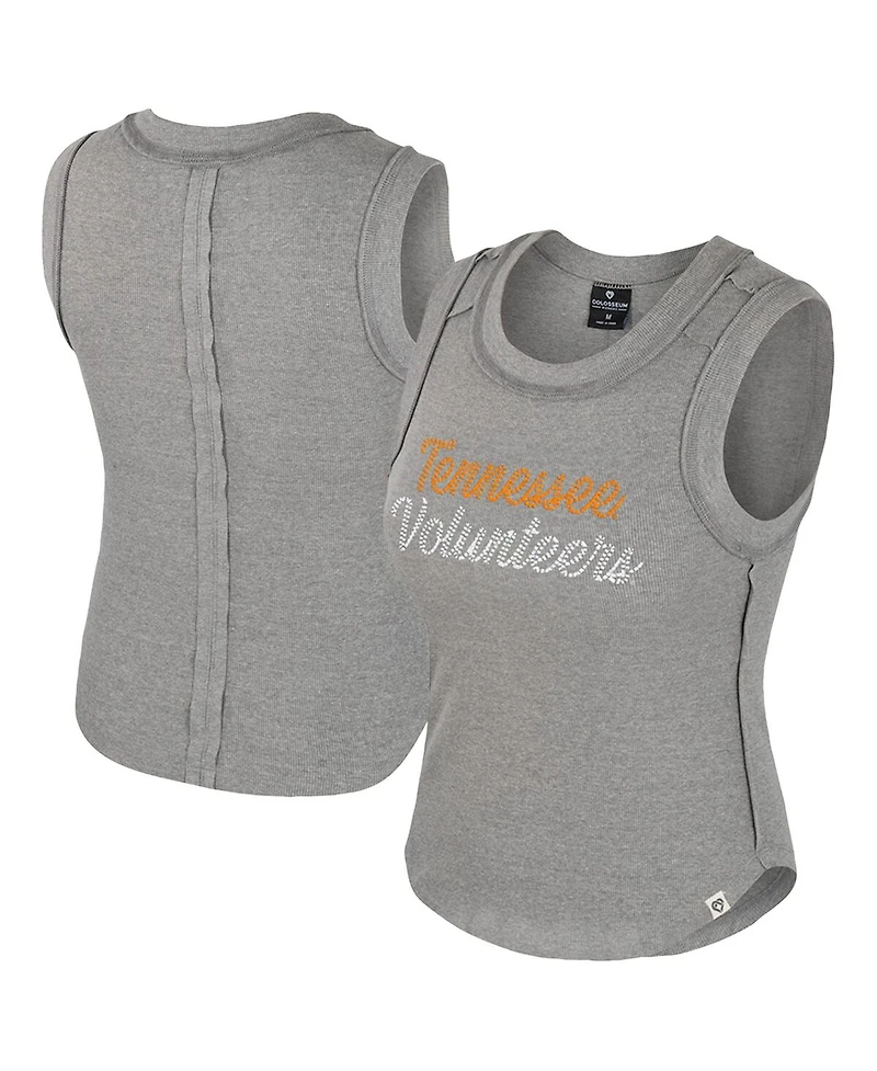 Colosseum Women's Heather Gray Tennessee Volunteers Beach You Ribbed Tri-Blend Tank Top