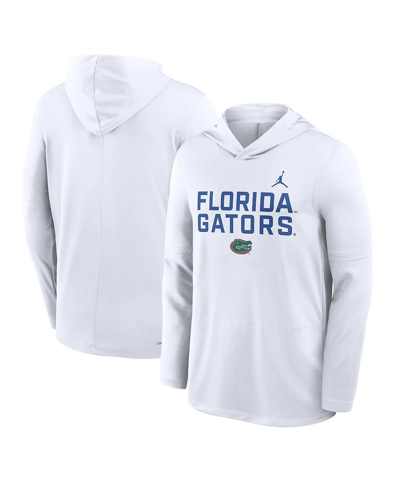 Jordan Men's White Florida Gators 2025 Sideline Performance Long Sleeve Hoodie T-Shirt