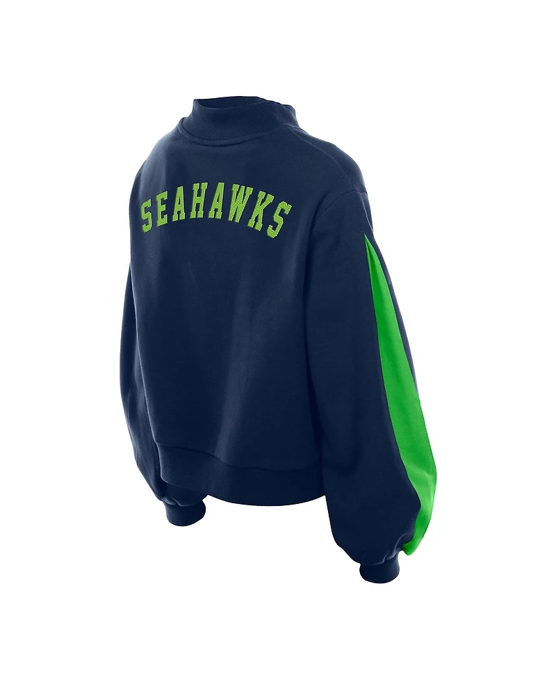 New Era Women's College Navy Seattle Seahawks Sport Night Mock Neck Balloon Sleeve Pullover Sweatshirt