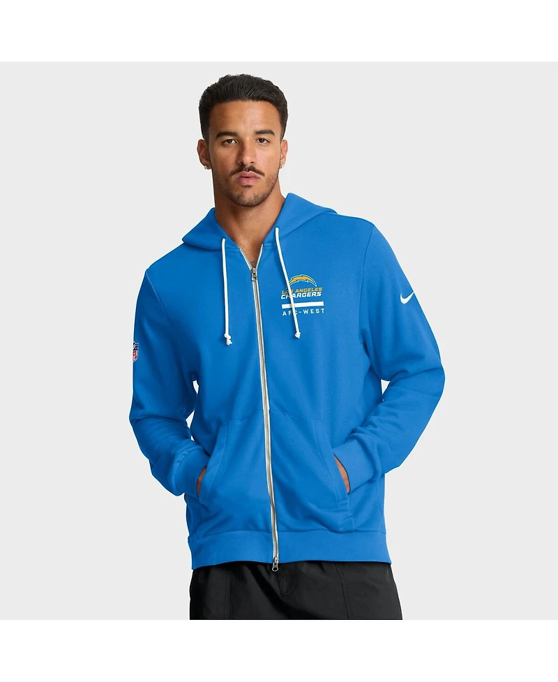 Nike Men's Powder Blue Los Angeles Chargers Sideline Standard Issue Utility Player Dri-fit Full-Zip Hoodie