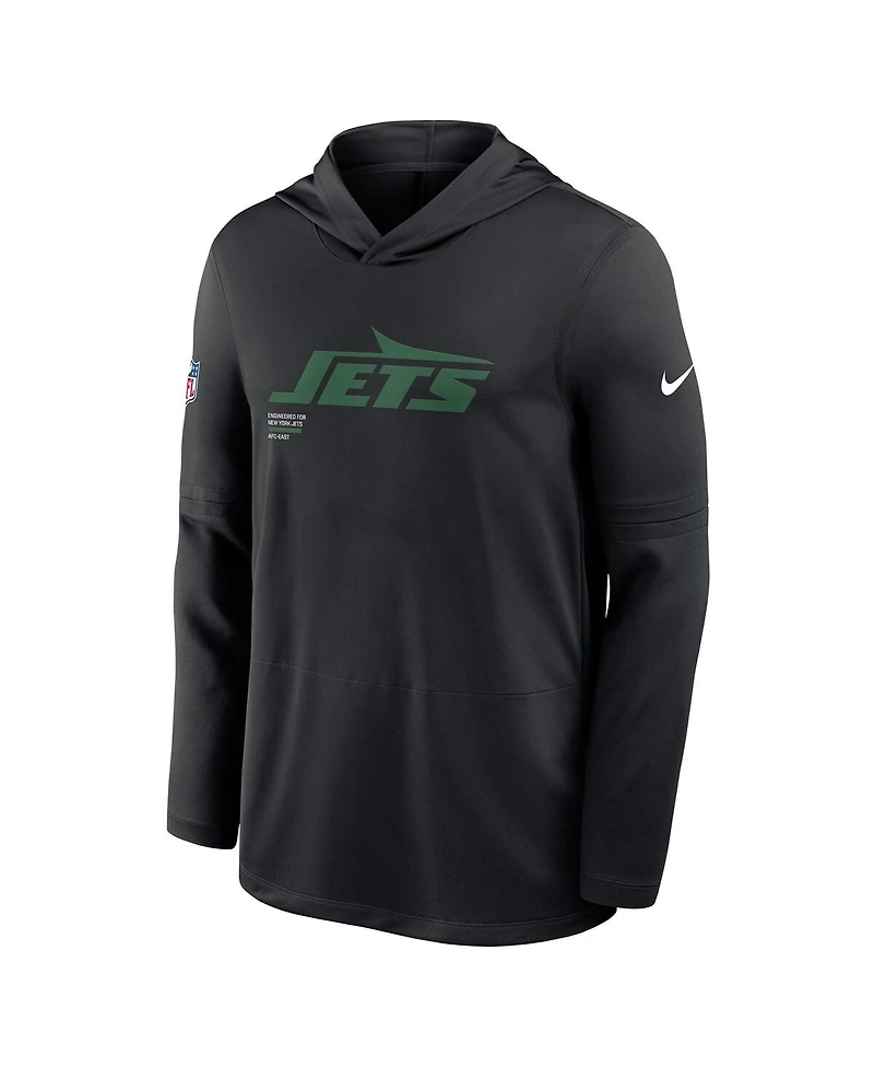 Nike Men's Black New York Jets Sideline Pure Fury Performance Long Sleeve Hoodie T-Shirt