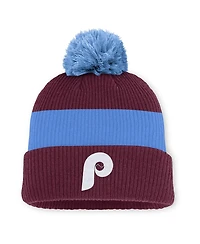 Nike Men's Burgundy/Light Blue Philadelphia Phillies Cooperstown Collection Peak Standard Cuffed Pom with Knit Hat