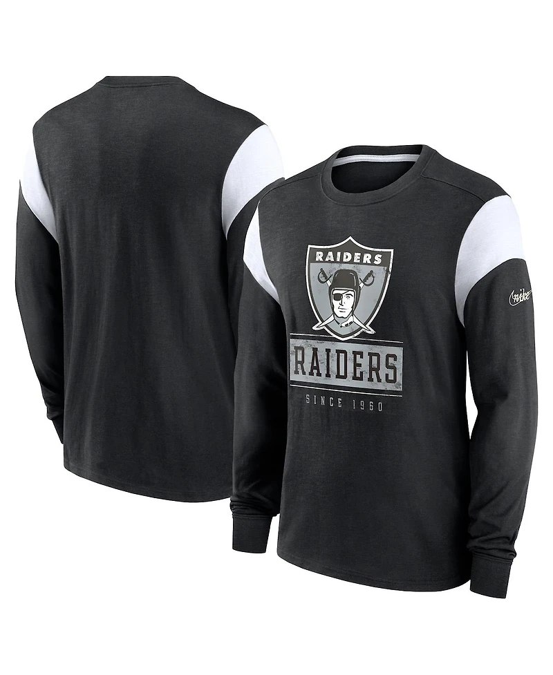 Nike Men's Heather Black Oakland Raiders Rewind Playback Helmet Long Sleeve T-Shirt