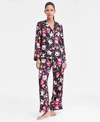 I.n.c. International Concepts Women's Printed Satin Long Pajama Set, Macy's Exclusive
