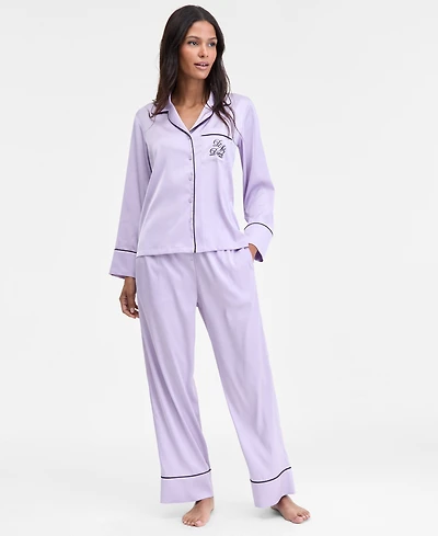 I.n.c. International Concepts Women's Printed Satin Long Pajama Set, Macy's Exclusive