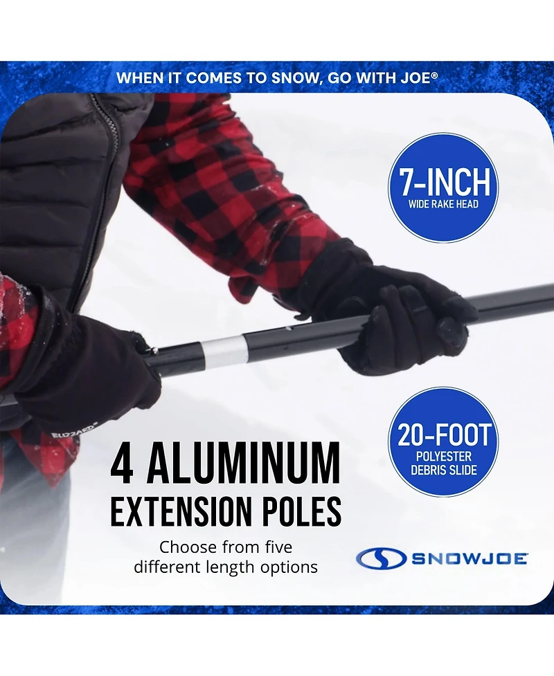 Snow Joe Roof Rake Snow Removal Tool with 28-Foot Reach and 20-Foot Debris Slide