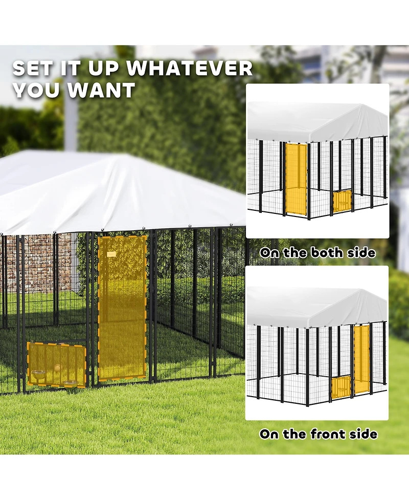 PawHut Outdoor Dog Kennel with Rotating & Adjustable Bowls, 9.8' x 9.8' x 6