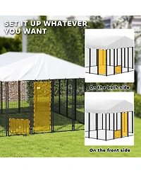 PawHut Outdoor Dog Kennel with Rotating & Adjustable Bowls, 9.8' x 9.8' x 6