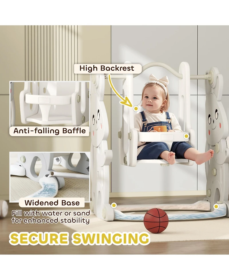 Qaba 4 1 Toddler Slide and Swing Set w/ Climber, Basketball Hoop,