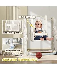 Qaba 4 1 Toddler Slide and Swing Set w/ Climber, Basketball Hoop,