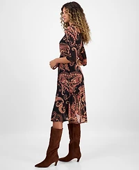 Robbie Bee Women's Printed Mock Neck Midi Dress