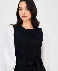 Robbie Bee Women's Mixed-Media Sweater Dress