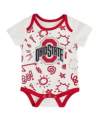 Outerstuff Baby Boys and Girls 3-Pack Ohio State Buckeyes All Day Play Bodysuit Set