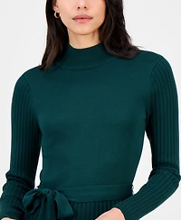 Sandra Darren Women's Tie-Front Pleated Mock-Neck Sweater Dress