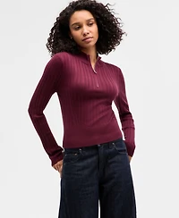 Hooked Up by Iot Juniors' Variegated Rib-Knit Half-Zip Sweater