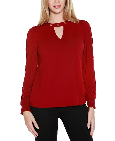 Belldini Women's Slit-Sleeve Keyhole Knit Top