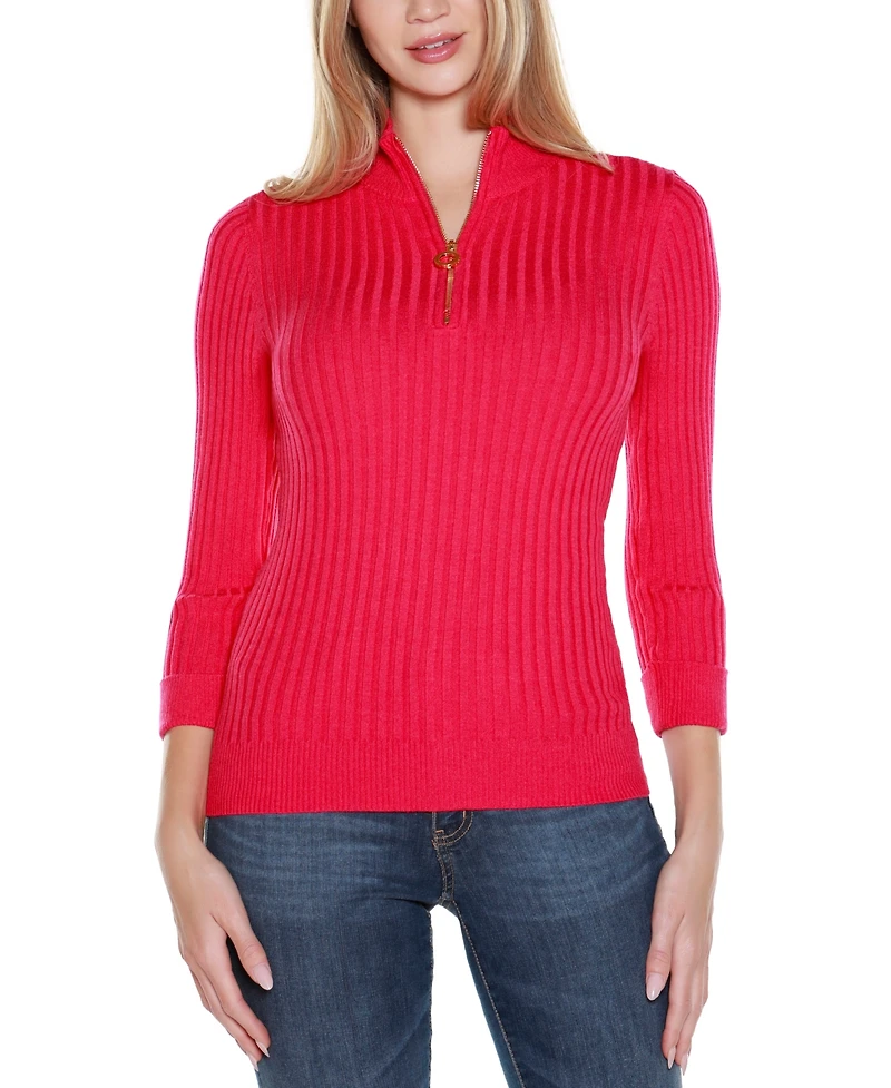 Belldini Women's Ribbed Quarter-Zip Sweater