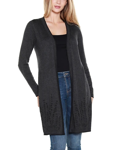 Belldini Women's Embroidered Open-Front Cardigan Sweater