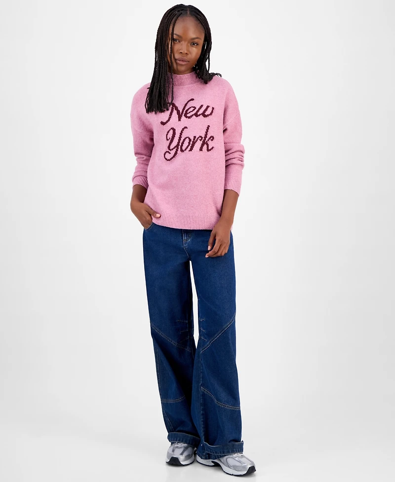 Hooked Up by Iot Juniors' Verbiage Mock Neck Sweater