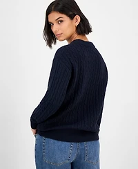 Hooked Up by Iot Juniors' Bear-Embroidered Cable-Knit Sweater