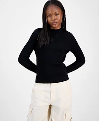 Hooked Up by Iot Juniors' Mock-Neck Rib-Knit Sweater