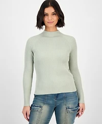 Hooked Up by Iot Juniors' Mock-Neck Rib-Knit Sweater