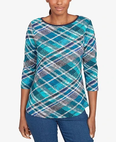 Ruby Rd. Petite Solid Tipped Plaid Knit Top
