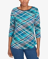 Ruby Rd. Petite Solid Tipped Plaid Knit Top