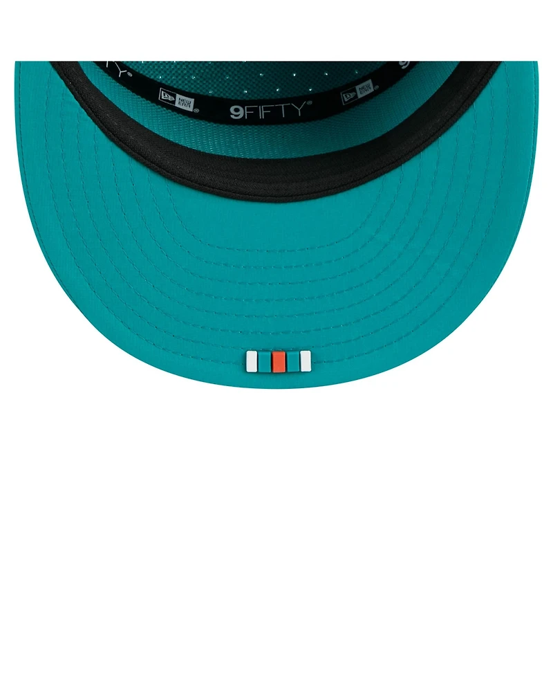 New Era Men's Aqua Miami Dolphins 2025 Sideline Throwback Split Panel 9FIFTY Snapback Hat