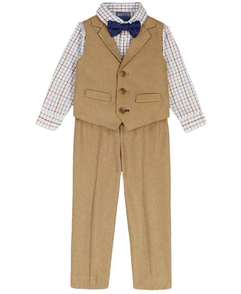 Nautica Baby Boys 4-Piece Heather Herringbone Shirt, Tie, Pant and Vest Set