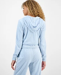 Hippie Rose Juniors' Cable Velour Zip-Up Hoodie