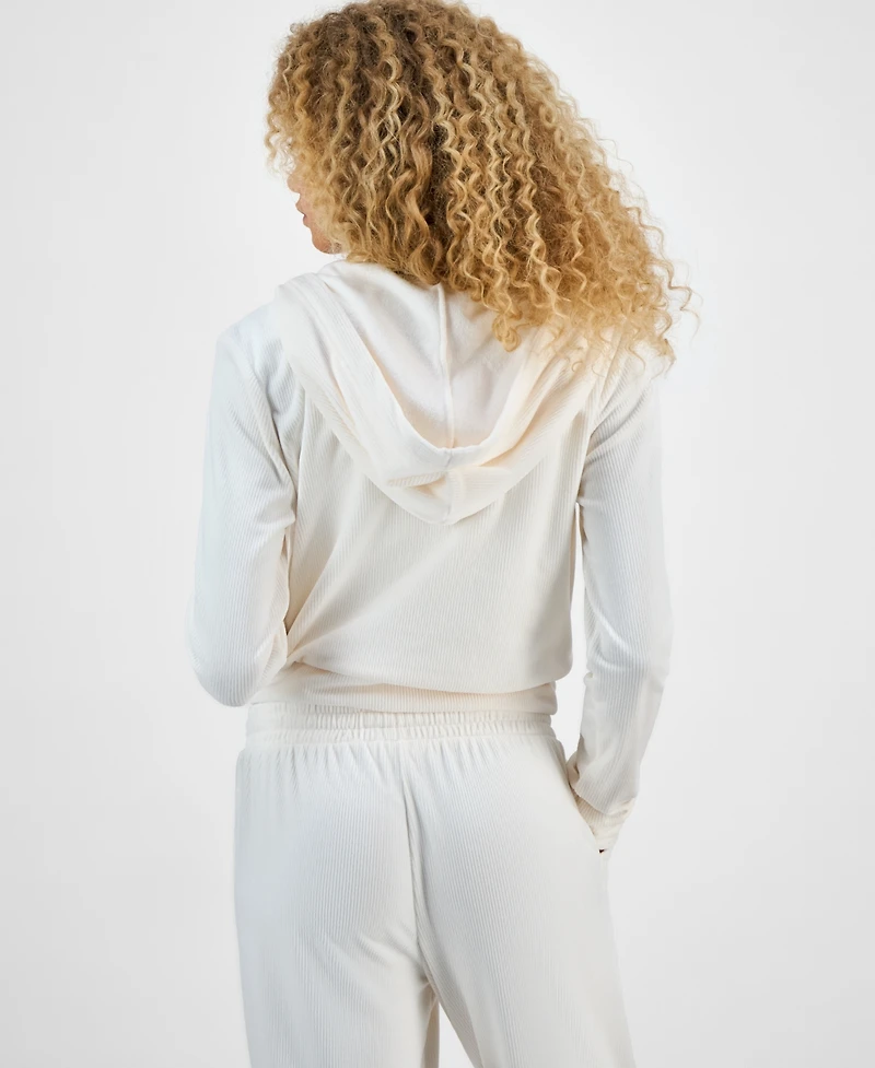 Hippie Rose Juniors' Ribbed Velour Zip-Up Hoodie