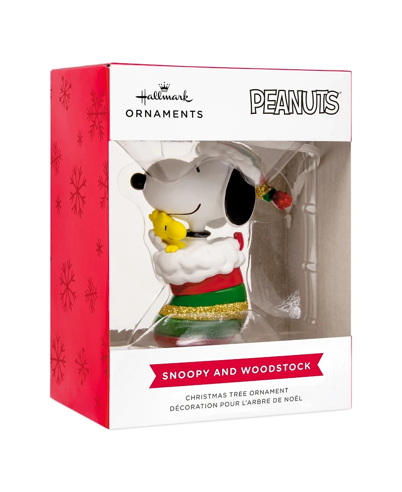 Hallmark Peanuts Snoopy and Woodstock in Stocking Christmas Tree Ornament