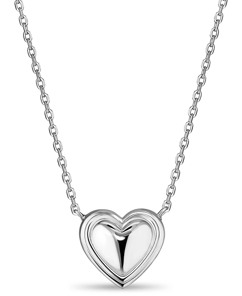 Devata Contour-lined Heart Necklace in Sterling Silver, Adj to 16 in / 17 in / 18 in