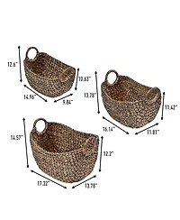 Nellie Farmhouse Classic Hand-Woven Hyacinth Storage Boat Baskets with Handles (Set of 3)