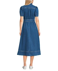 Lands' End Women's Soft Denim Puff Sleeve Midi Dress