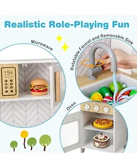 Mecale Kids Kitchen Playset with Lights Sounds Microwave Stoves Sink Oven and Cooking Accessories