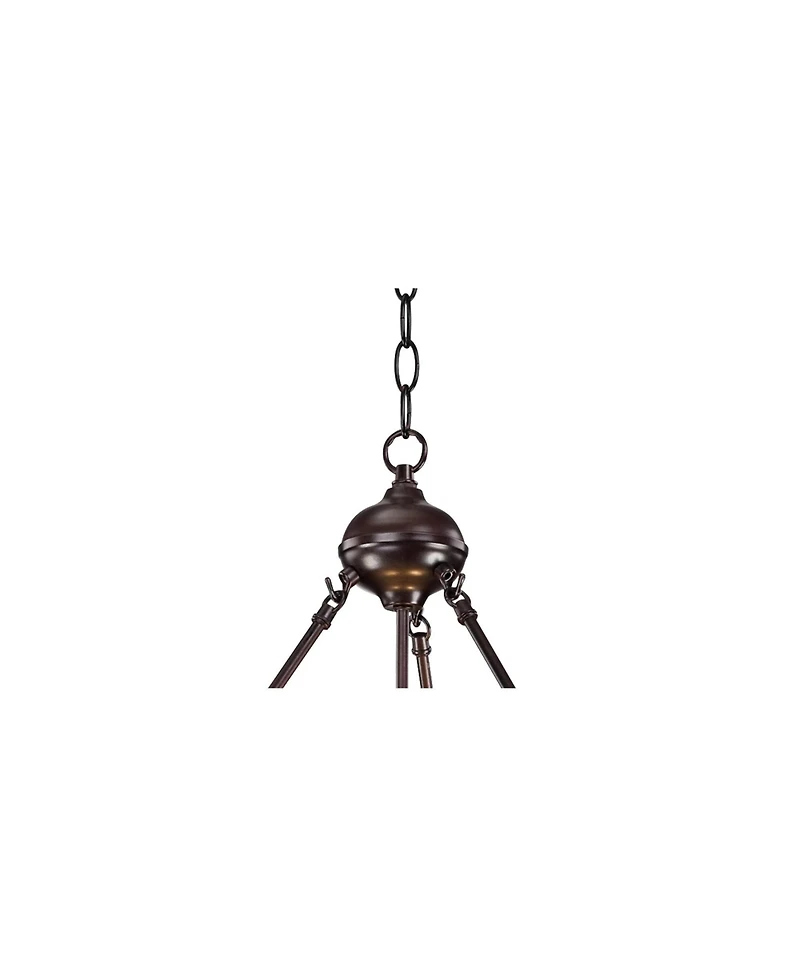 Robert Louis Tiffany Bronze Pendant Chandelier 20" Wide Tiffany Style Gold Texture Ivory Stained Glass Dining Room House Kitchen
