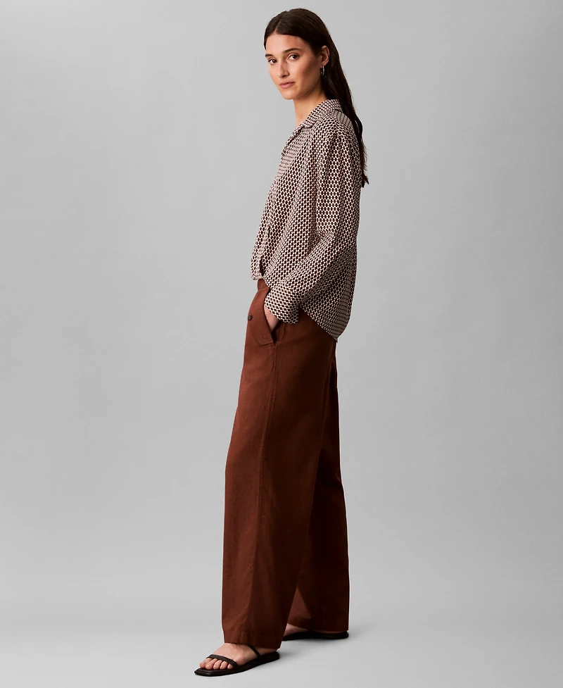 Calvin Klein Women's Linen Blend Wide-Leg Pants