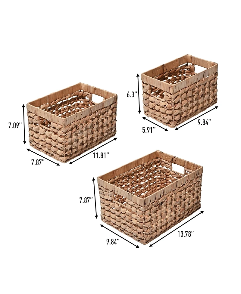 Hayden Bohemian Cottage Hand-Woven Hyacinth Rectangular Nesting Baskets with Handles (Set of 3)