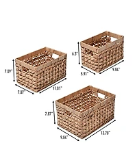 Hayden Bohemian Cottage Hand-Woven Hyacinth Rectangular Nesting Baskets with Handles (Set of 3)